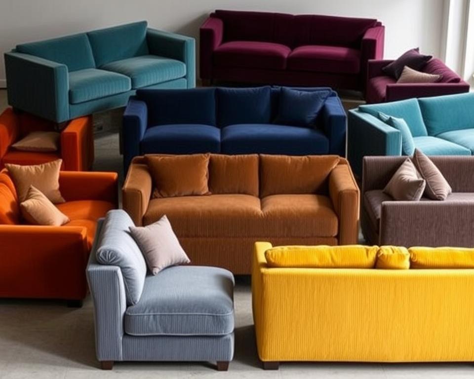 Moderne Cordsofas in verschiedenen Farben